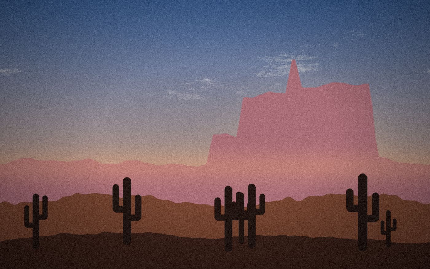 Desierto con cactus y una meseta rosada al fondo